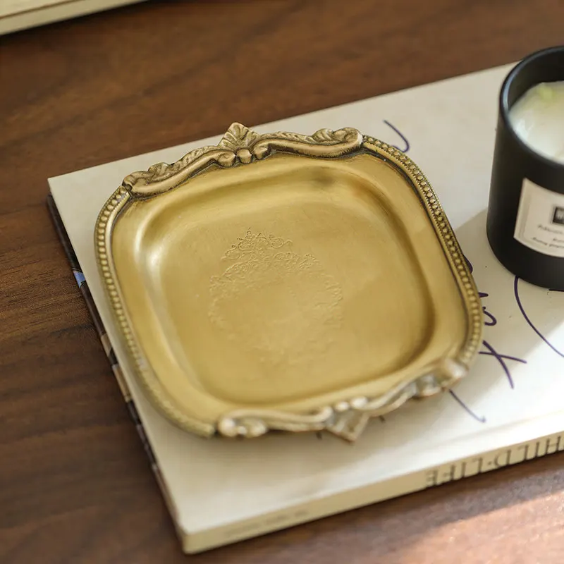 French Vintage Brass Catchall Tray, Mid-Century Minimalist Decor, Luxury Vanity Jewelry Organizer & Small Display Stand