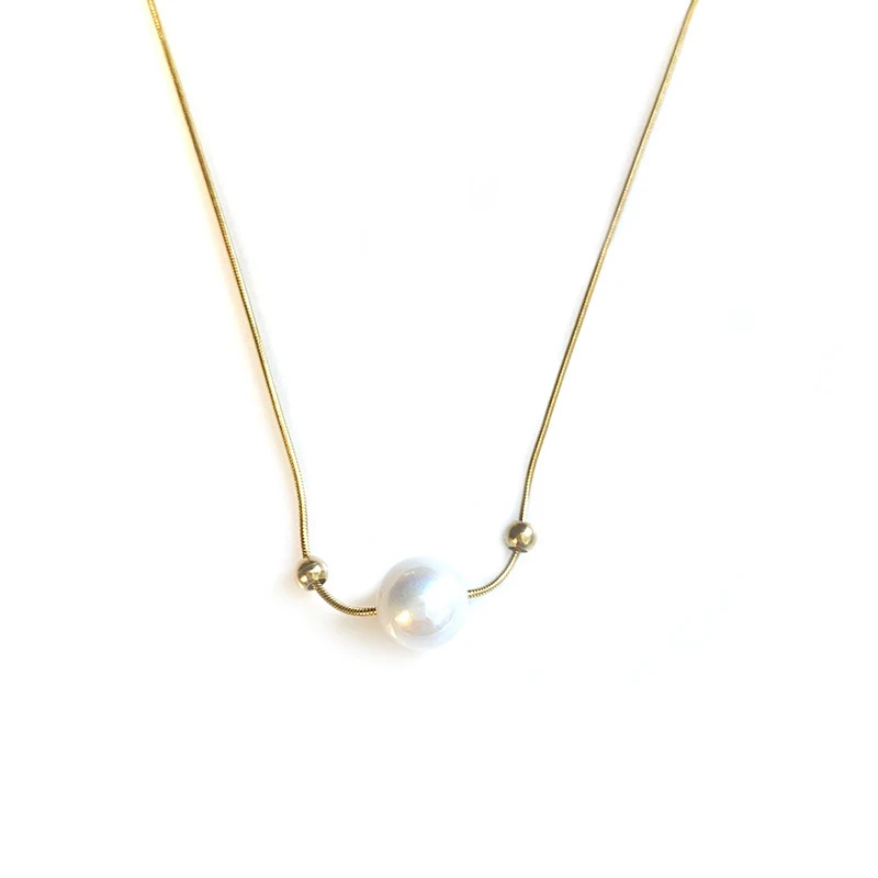 ANENJERY 316L Stainless Steel Pearl Necklace for Women Somple Niche Gold Color Clavicle Chain collares Jewelry Gift