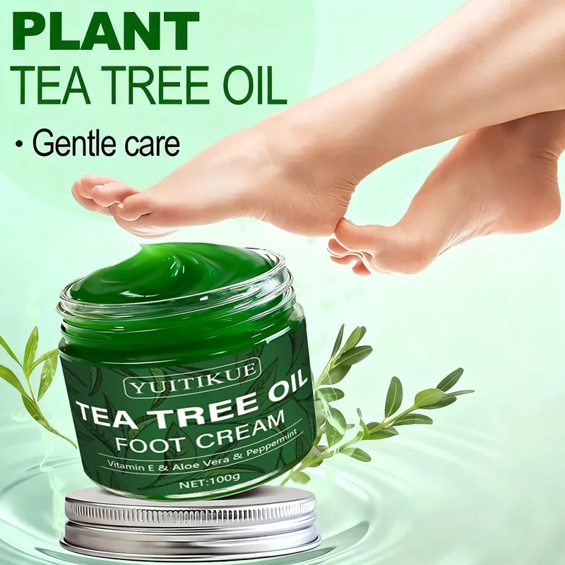 Herbal Wellness Tea - YUITIKUE ティーツリーオイル フットクリーム 100g ビタミンE、アロエベラ、ペパーミント配合 深層保湿ケア