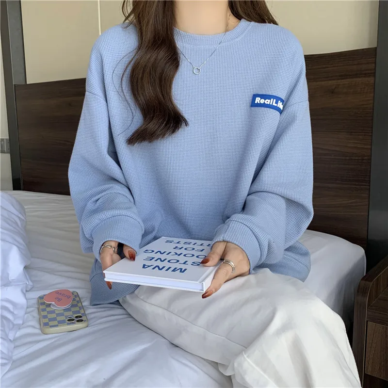 

spring autumn Hoodies letters Oversized Sweatshirt Women Korean casual Long Sleeve waffle y2k Tops Harajuku Pullovers Streetwear