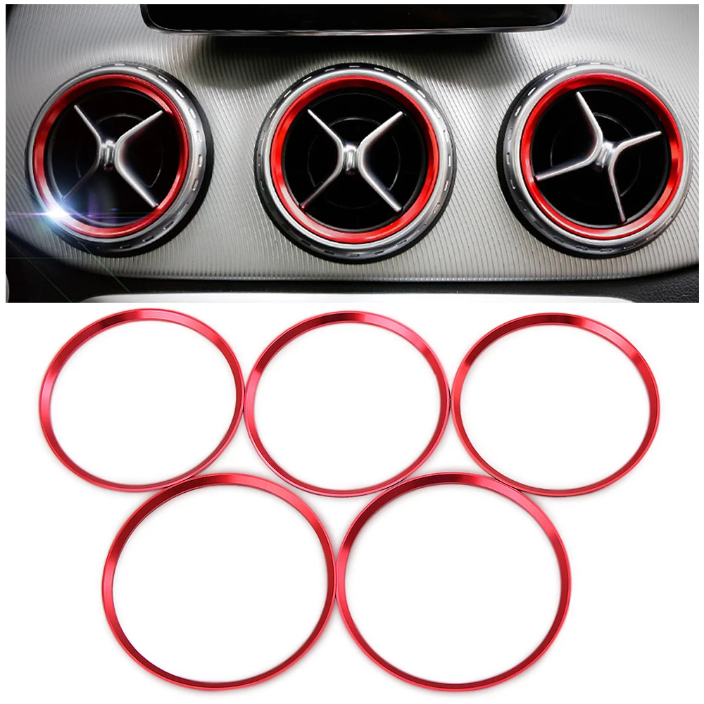 5Pcs Auto Car Air Conditioner Vent Outlet Sticker Knob Trim Cover Decoration Ring For Mercedes Benz A B CLA GLA 180 200 220 260