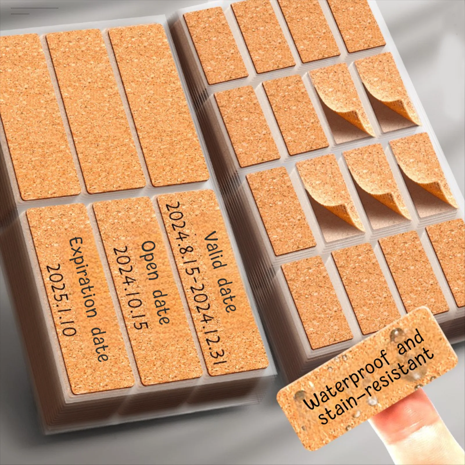 80 Pcs Cork Label Sticker Wooden Label Sticker 30x60mm Water Oil Proof Self Adhesive Wooden Label for Kitchen Office School