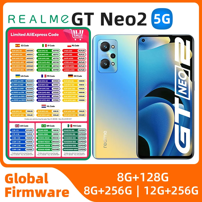 Realme GT Neo2 Android 5G Unlocked 6.62 inch 256G All Colours in Good Condition Original used phone