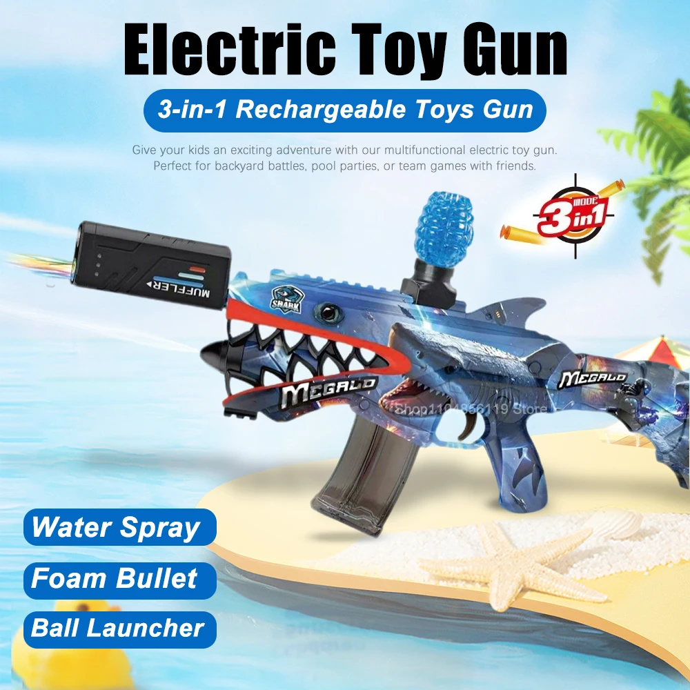 

2025 New Children's Electric 3 in 1 Gel Water Ball Splatter Gun With Light Eco-Friendly Water Beads Gun For Aldult Outdoor Toys