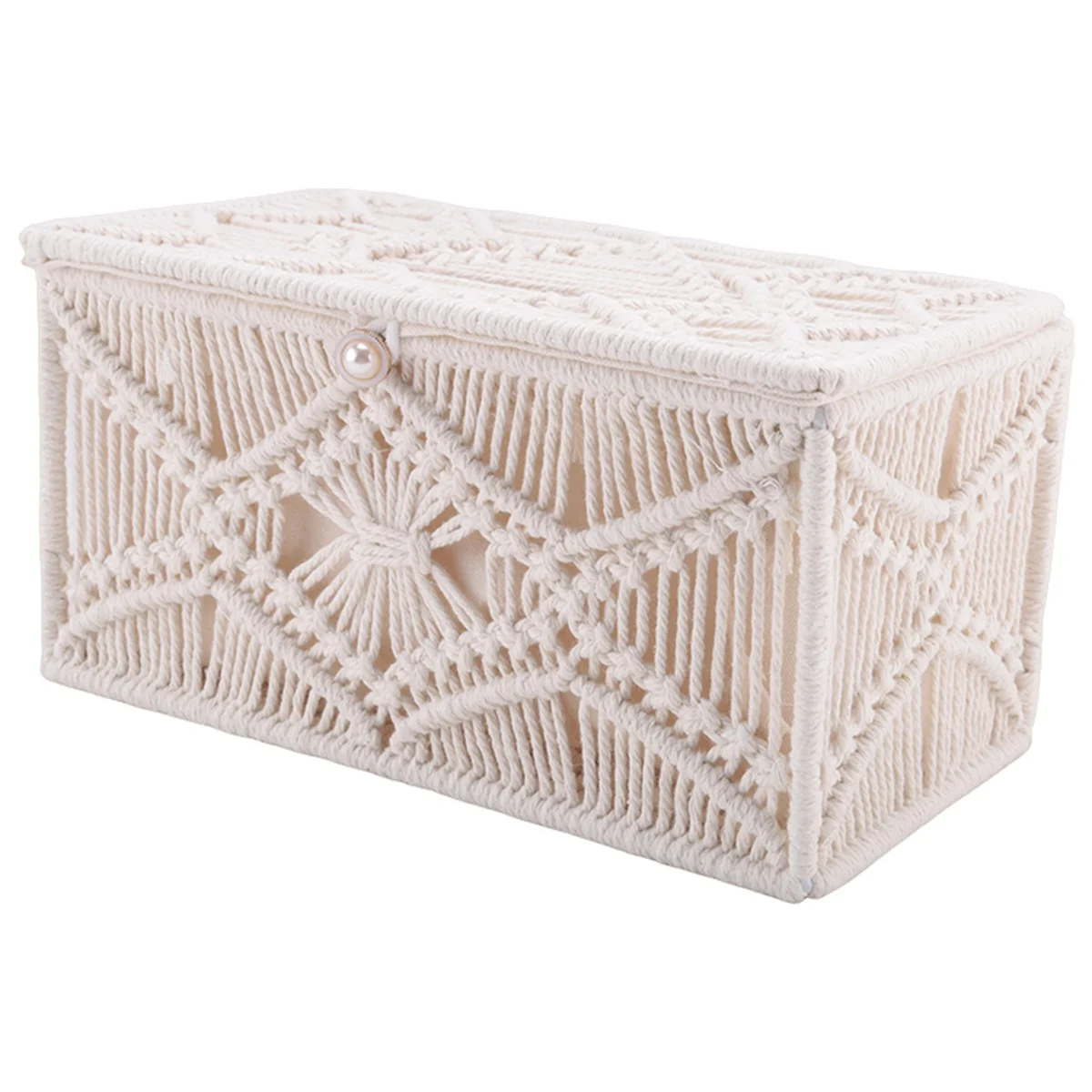 Tissue Box Cover Boho Decor Rectangular Paper Tissue Holder with Bead Buckle Macrame Napkin Tissues Organizer Home Decor