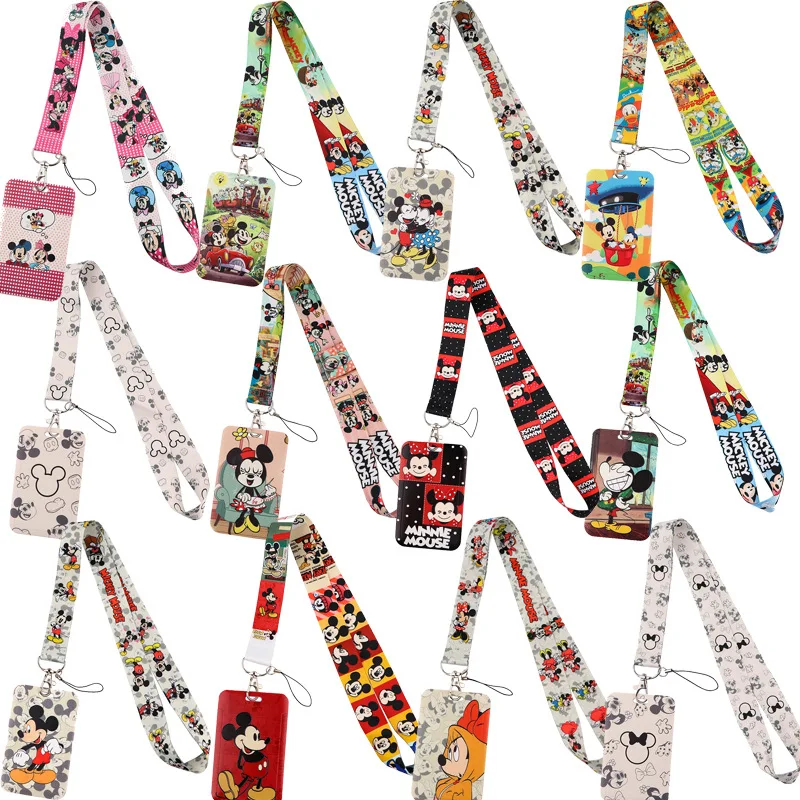 Llavero con cuello de Mickey mouse, collar, correas, cintas, correa para el cuello de dibujos animados de Anime, cordón, soporte para tarjeta de identificación, llavero, cordones para niños