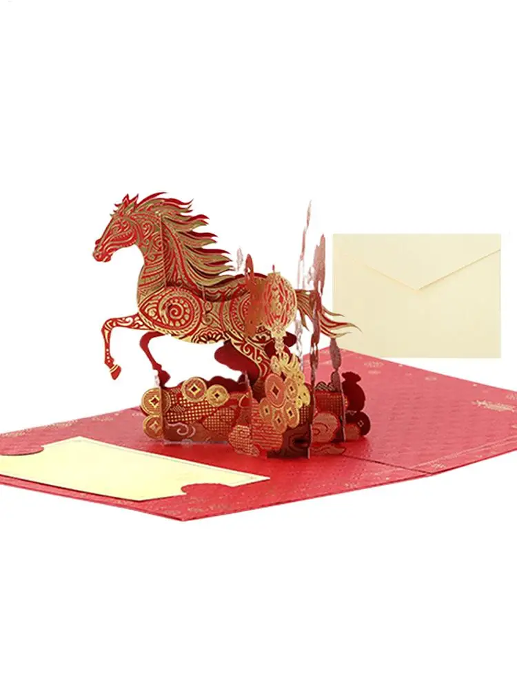 Elegante Pop-up Pferde-Grußkarte für das Chinesische Neujahr 2026 Elegante Goldfolien-Karte für Festliche Feierlichkeiten