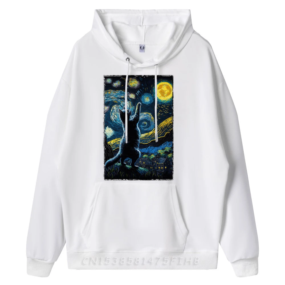 Starry Night Cat Van Gogh Style Cat Lovers Cat Mom Cat Dad Graphic Sweatshirts Harajuku Korean