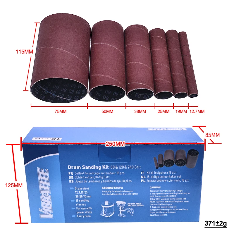 18Pcs Drum Sanding Sleeves Kit 80/120/240Grit Aluminum Oxide Sandpaper Drum Sleeve for Drill Press Wood Metal Polishing