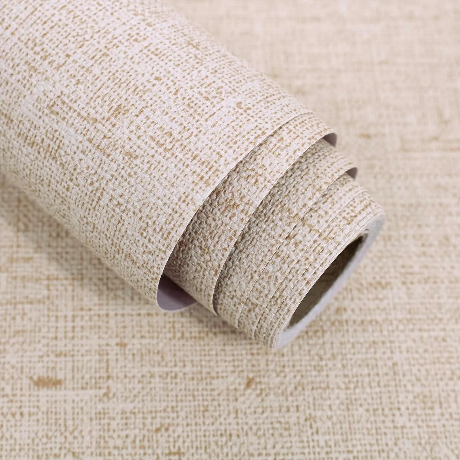 

Beige Grasscloth Peel and Stick Wallpaper 15.7in x 787.4in Faux Linen Textured Contact Paper Self Adhesive Removable Vinyl