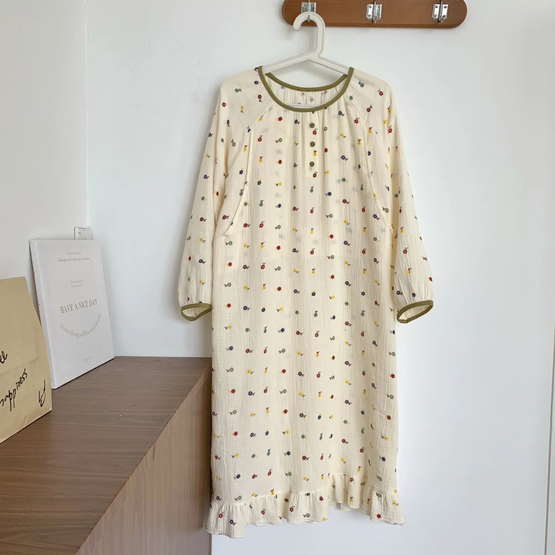 2023 Autumn New Maternity Clothes Nightgown Woman Pure Cotton Long Sleeve Pajamas Dress For Pregnant Women Floral Sleepwear