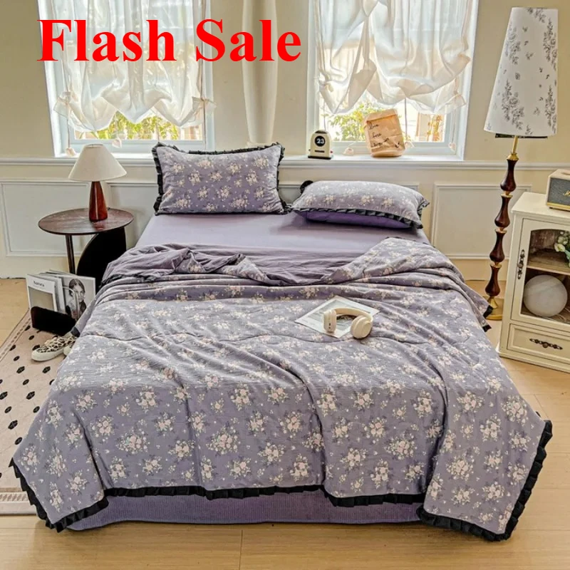 

2025 new wrinkled yarn Xia Liang quilt air conditioner quilt summer student dormitory home kapok Hepburn wind lace quilt