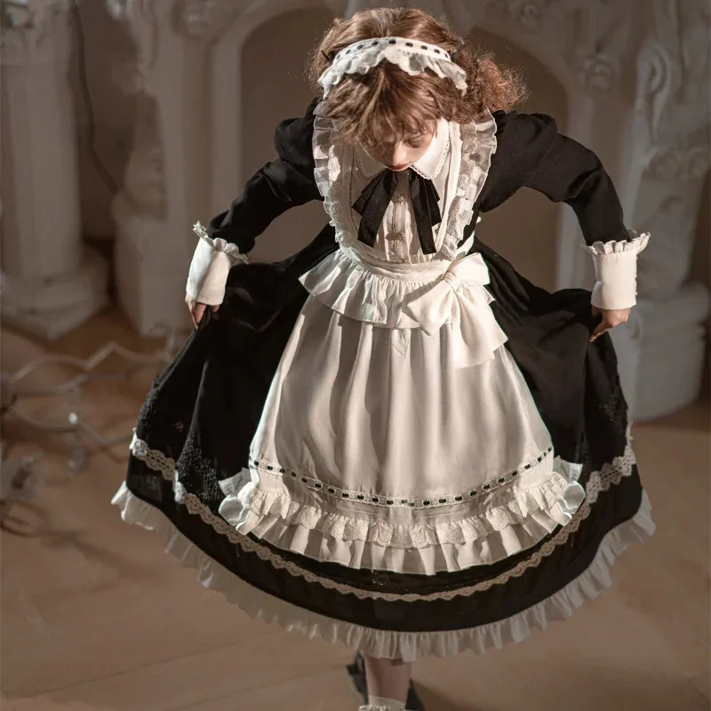

dd54Women Gothic Party Stage Princess Dress Anime Cosplay Costumes Apron Maid Outfit Lolita Big Bow Kawaii Dresses