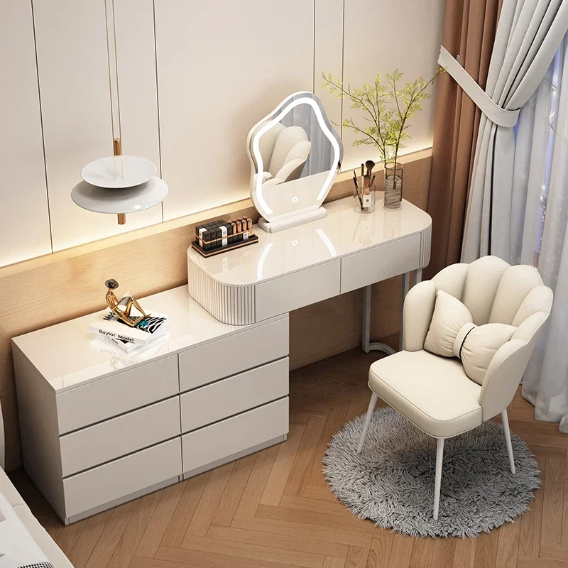 

White Modern Dressing Table Bedroom Chair Luxury Drawers Dressing Table Mirror Lights Coiffeuse De Chambre Furniture Makeup