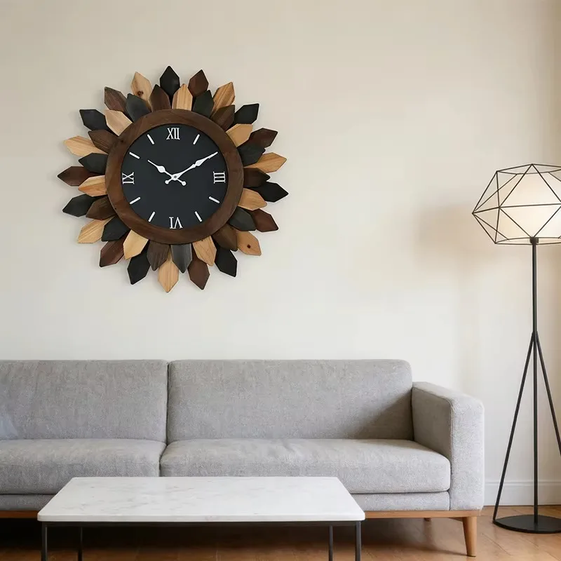 Roman Numerals Wall Clock Timber Silent Premium Aesthetic Art Wall Clock Cozy Nordic Vintage Orologio Da Parete Home Decor Items