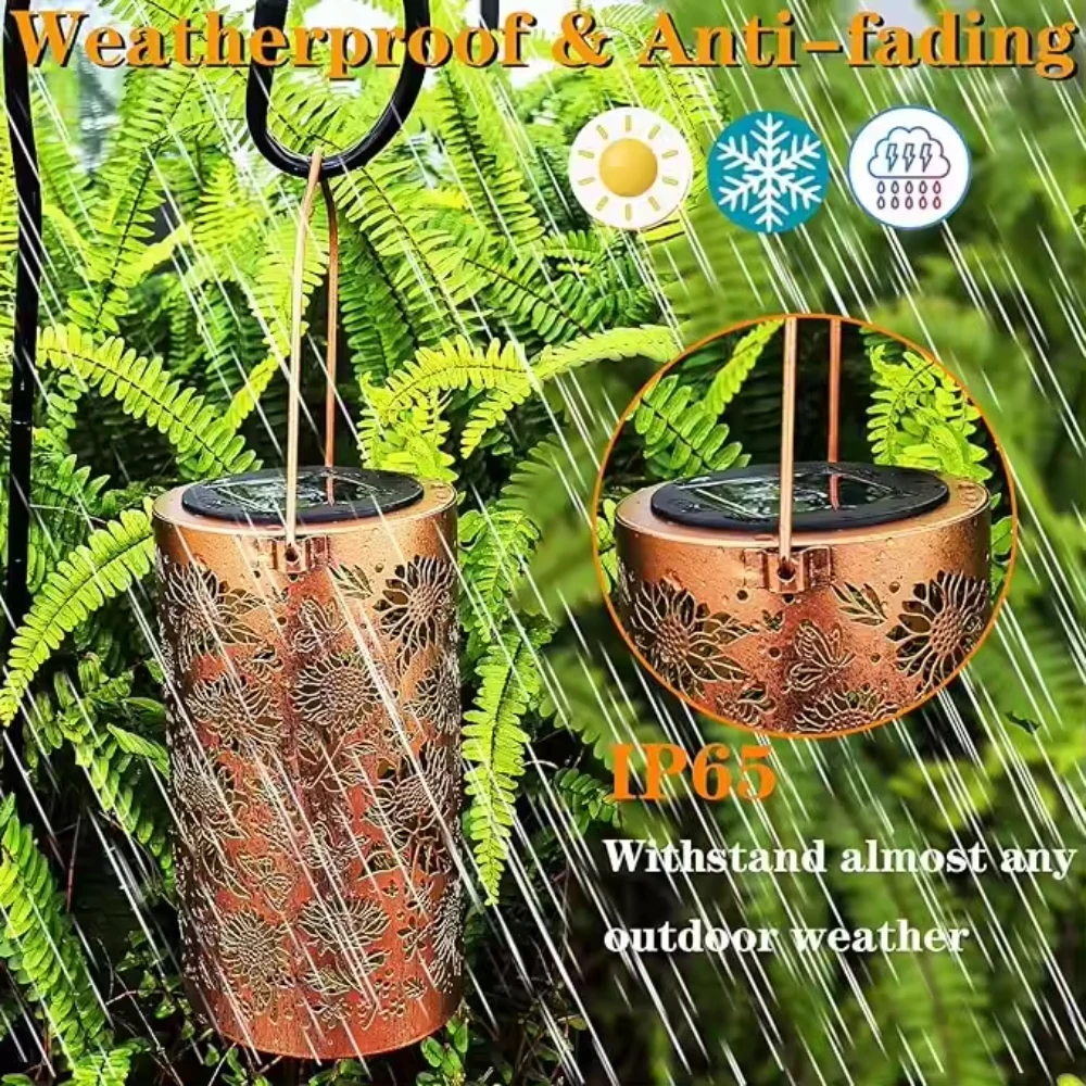 Solar Lanterns Hanging Solar Sunflower Lights Outdoor with Handle Metal Waterproof Decor Solar Garden Lights for Patio Pathway