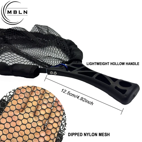 Imagen 2 del producto MBLN Red de pesca portátil, red plegable recubierta de nailon, aro de acero al carbono, mango de nailon fuerte, con bolsa con clip para carpa/transmisión