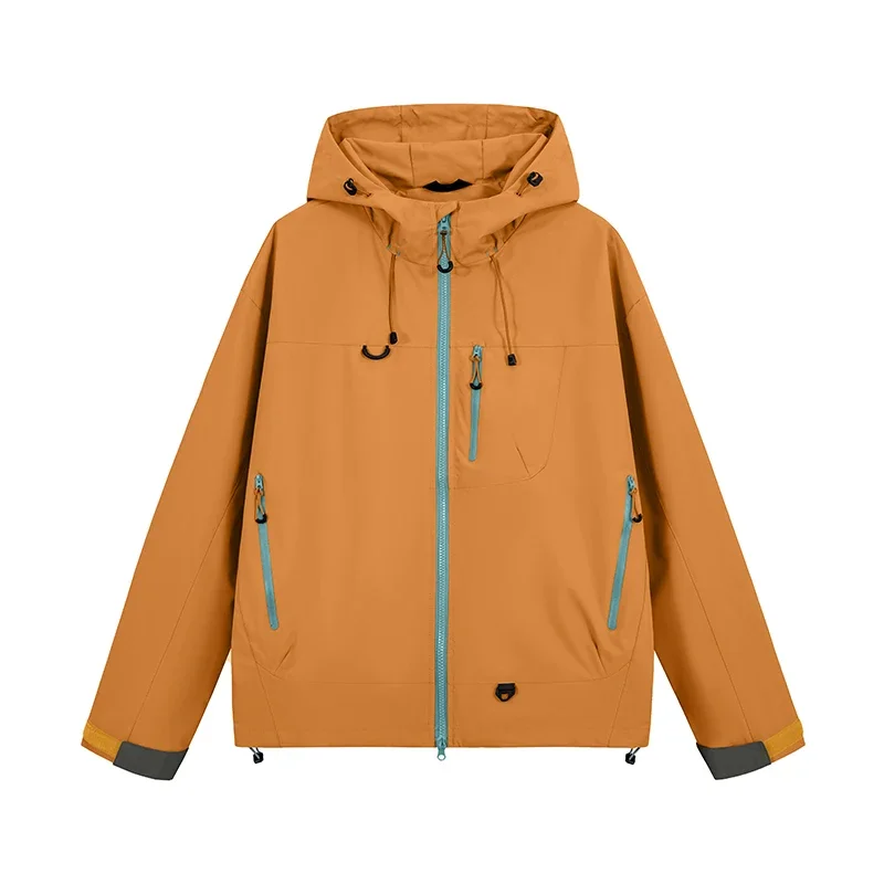 Unisex Couple Style Hooded Outdoor Jacket, Windproof Water Resistant Hiking Coat, Sports Outerwear for Cycling Fishing