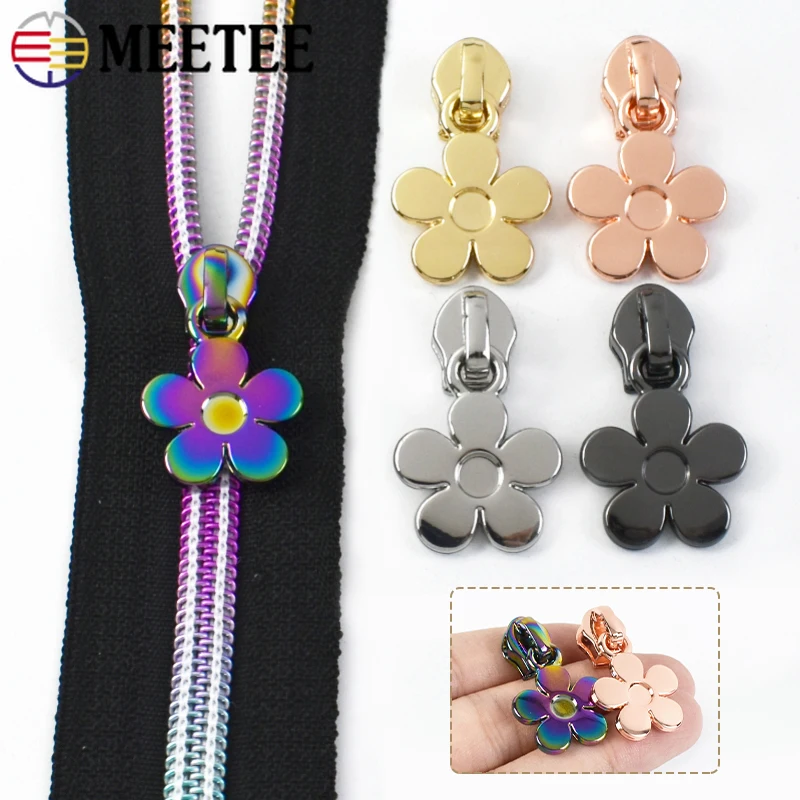 

5/10/20Pc Meetee 5# Flower Nylon Zipper Puller Sewing Bag Pocket Closure Zips Slider Clothes Zip Head Repair Kit DIY Accessories