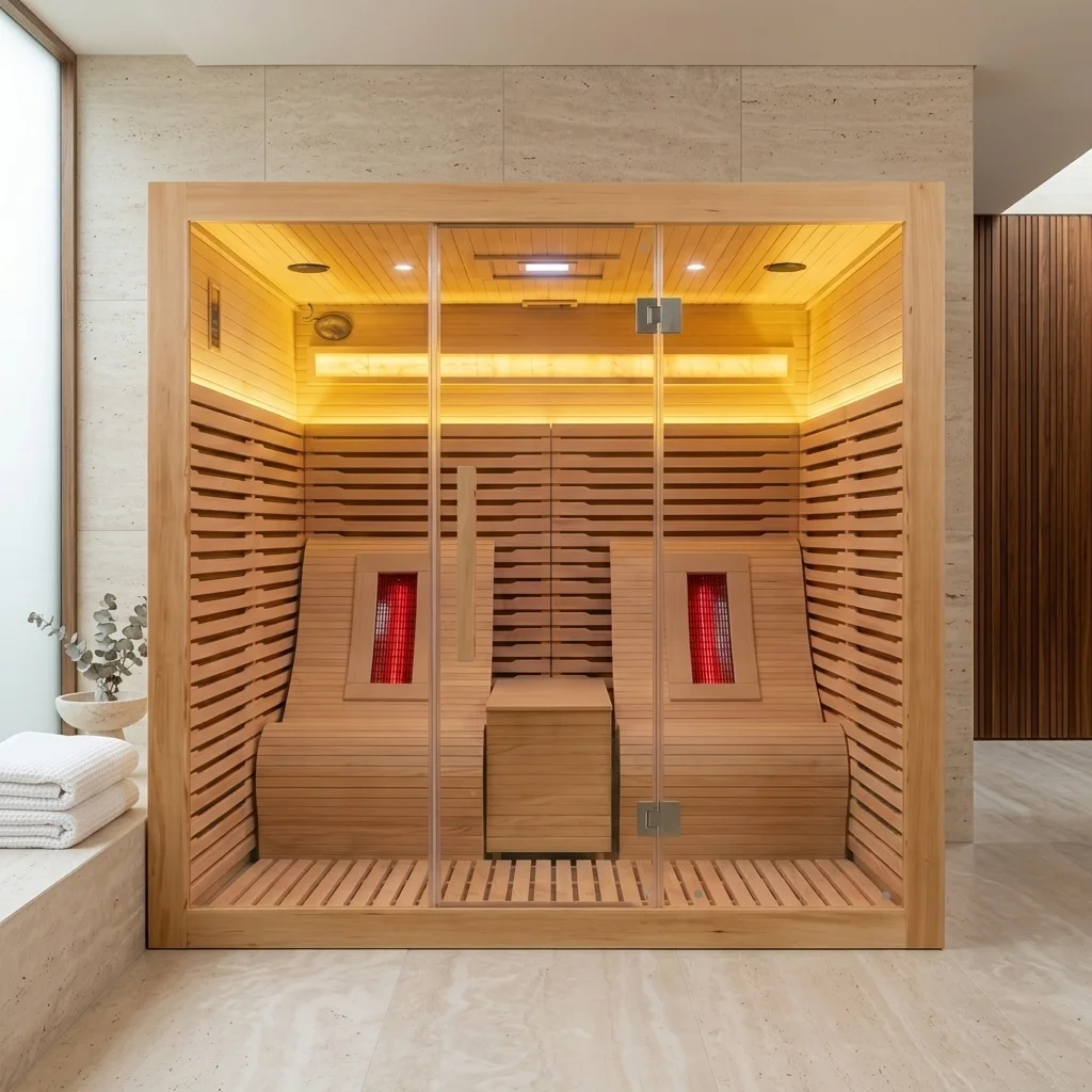 Modern Indoor Far Infrared Sauna Hemlock Wood Home Spa Sauna Room With LED Light