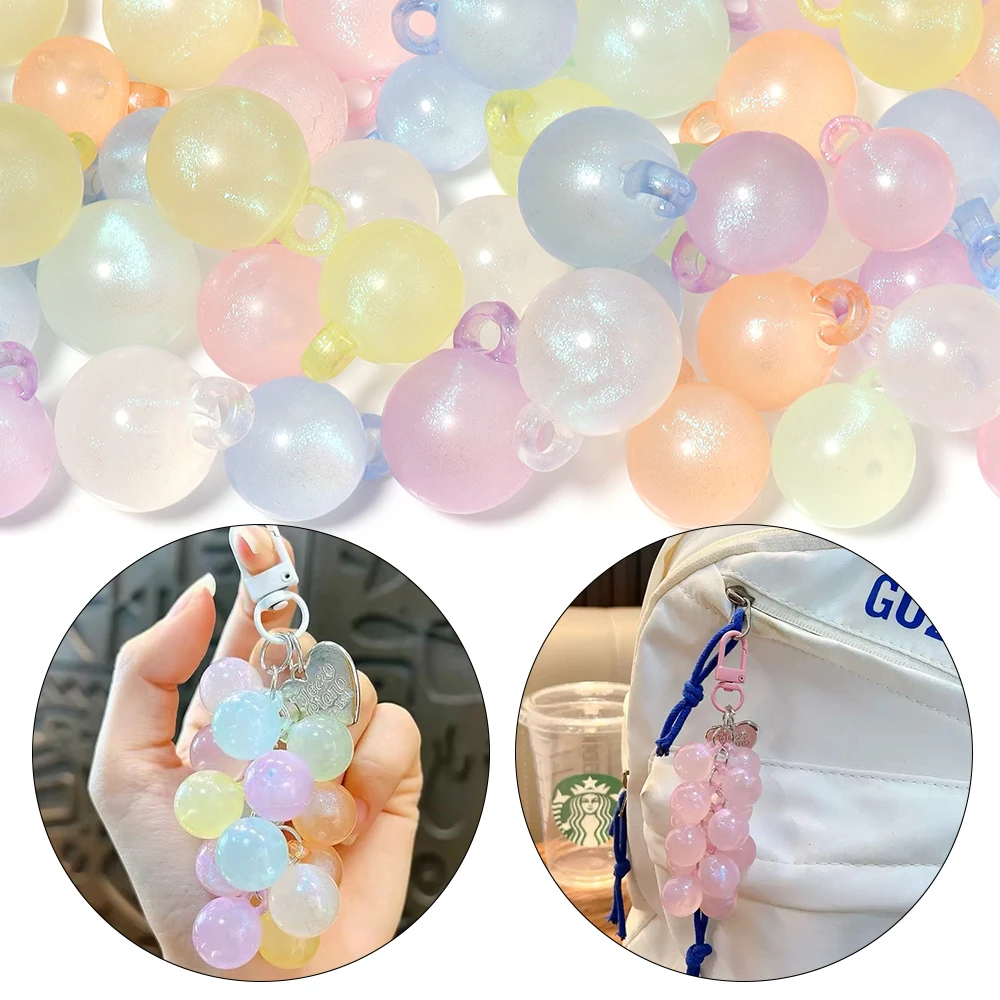 10pcs Acrylic Beads Round Ball Pendant Heavy Drop Beads Mixed Color Glitter Loose Charms For DIY Jewelry Making Keychain Phone