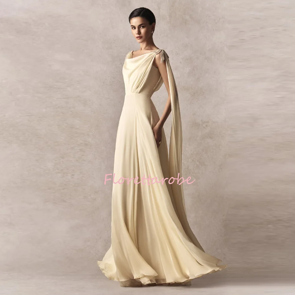 Women's Champagne Mother of the Brides Dresses Luxury Cowl Neck Beaded Cape Chiffon Elegant Wedding Party Dress Customized