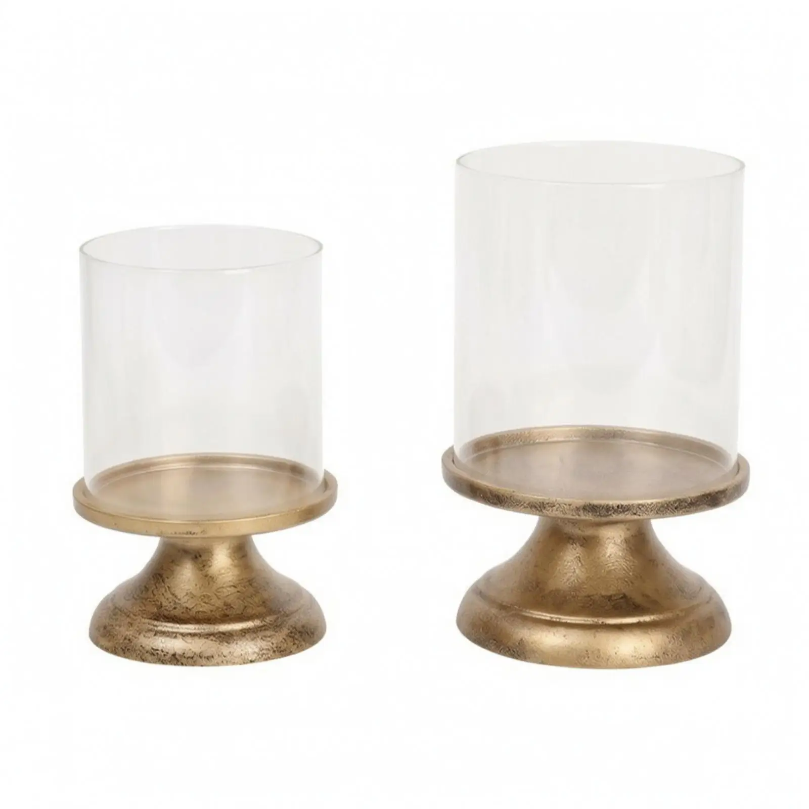 Clear Glass Candle Holder with Metal Pedestal Windproof Shield Vintage Style for Reception Table Centerpiece