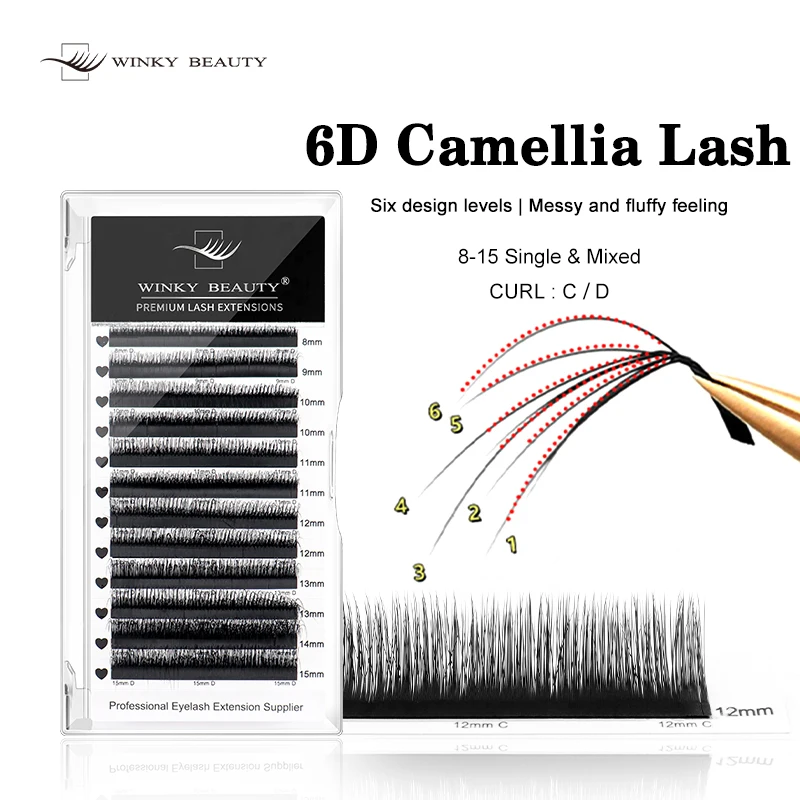 

winky beauty 6D Wild Eyelashes Double-layer Camellia Eyelash Extensions ,Premade Volume Fans Wispy 0.07 C/D Individual Lash