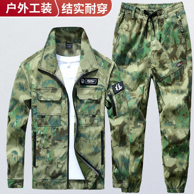 Spring and Autumn Overalls Suit Men's Cotton Wear-Resistant Elastic Mesh Camouflage Labor Clothing Workwear
