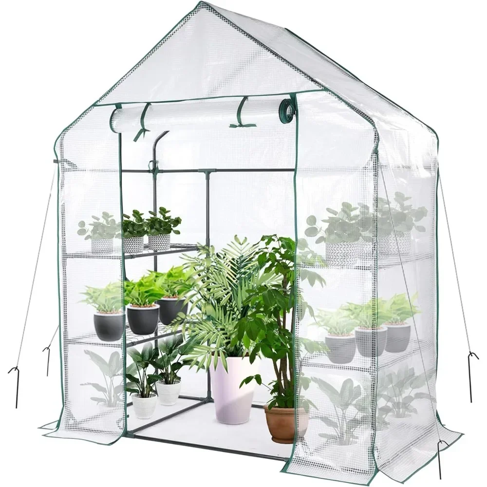 Greenhouse, Portable Walk-in Green House for Outdoors with Roll-up Zipper Door, Anchors, and UV-Resistant Cover, Free Shipping