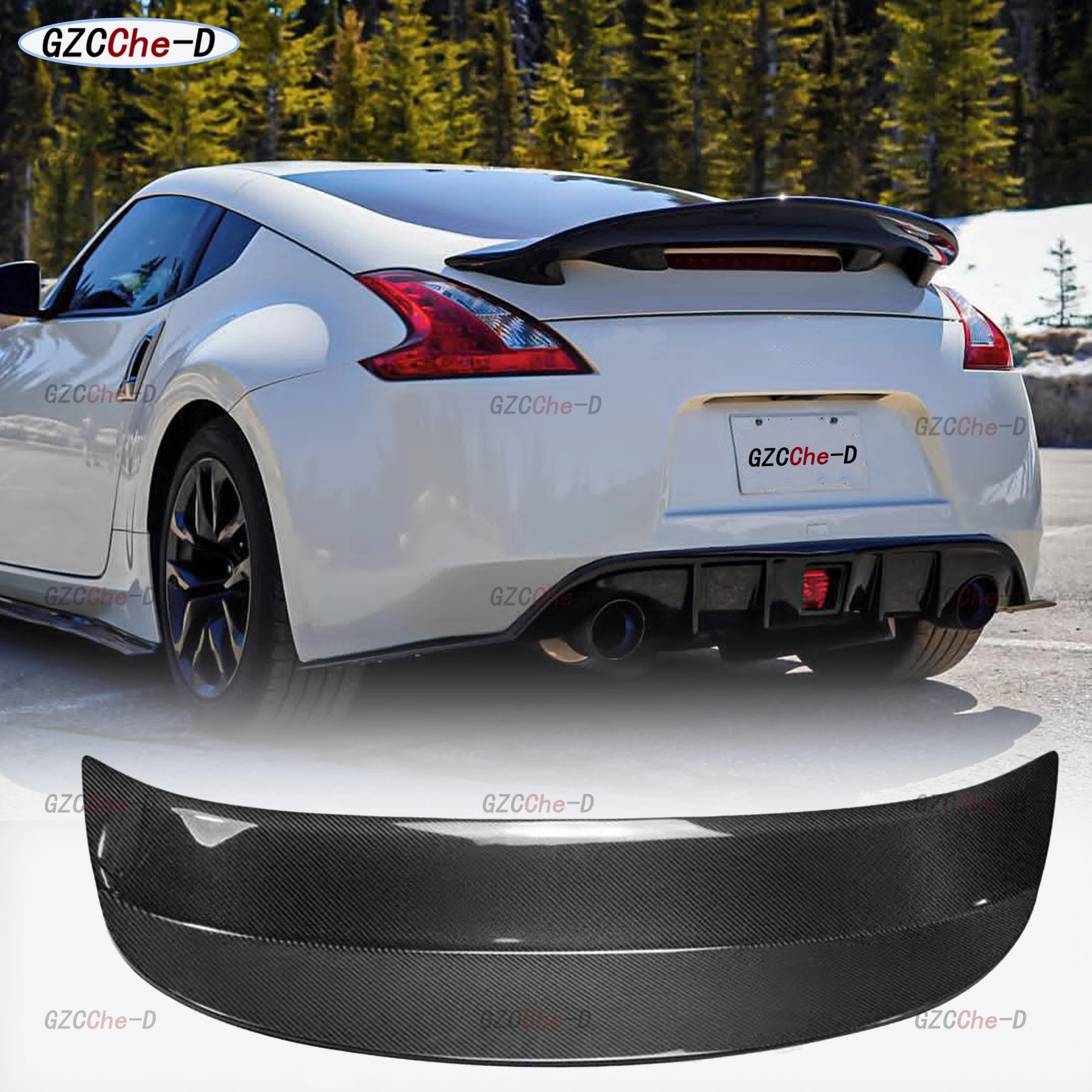 For 2008-2019 Nissan 370Z Z34 Upgraded AJT Rear Spoiler Luggage Lid Carbon Fiber Material Diffuser Dynamics Kit