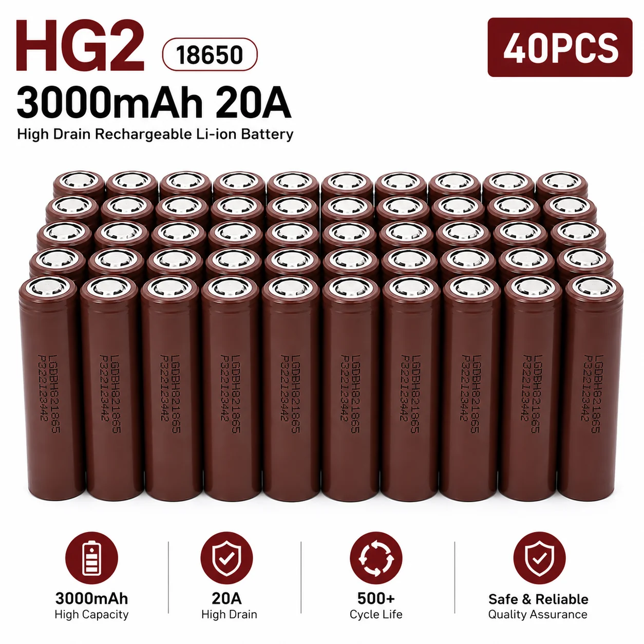 18650 Wiederaufladbare Batterie 3,7V 3000mAh 20A Flachkopf-Hochstrom-Lithium-Ionen-Zelle Ersatz für HG2 Schneller EU-Versand