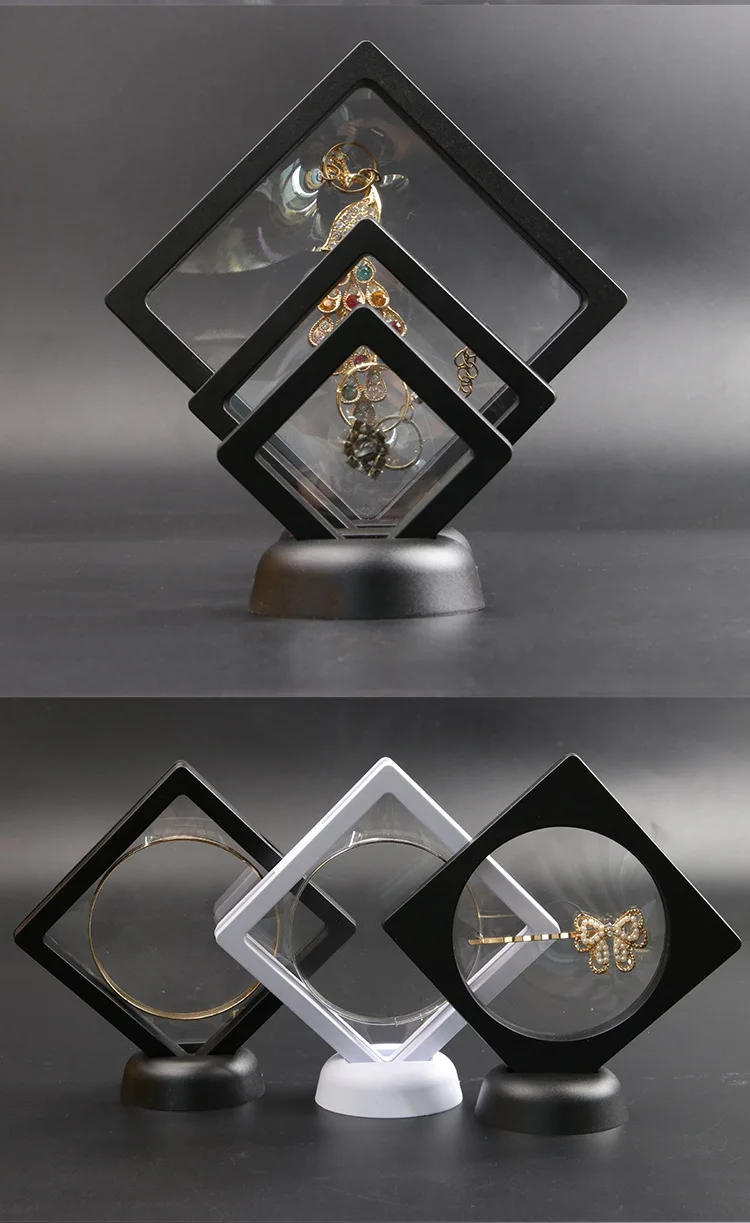 3D Floating Picture Frame Jewelry Display Shadow Box Stand Rack Coin Ring Pendant Holder Protection Gems Stone Presentation Case