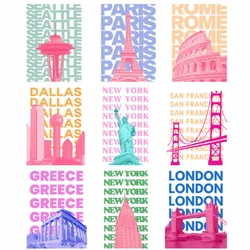 25cm fashion Color collision design DTF city New York, London, Rome, and Paris decal DIY clothing accessories Ironing on patches