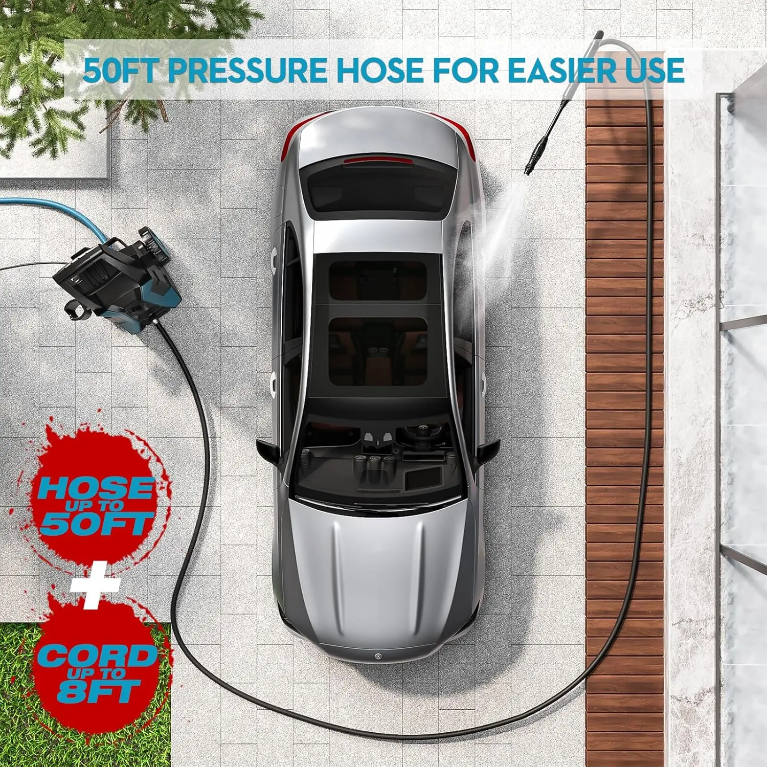 Electric Pressure Washer 3500 PSI High Pressure Washer with 50ft Outlet Hose and Adjustable Nozzle, 2.4GPM Power Washer