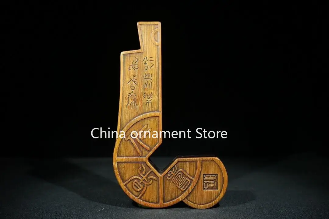 Old Tibetan pear wood carving inlaid with bamboo and yellow seal rules1