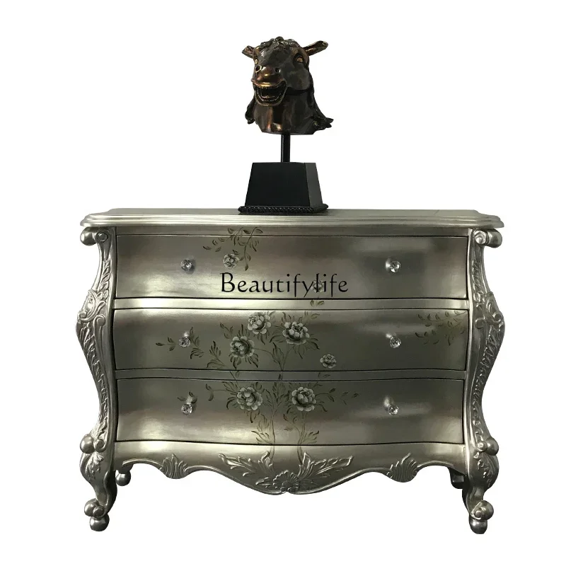 

LJYEuropean neoclassical entrance cabinet, living room light luxury dining side cabinet, champagne color