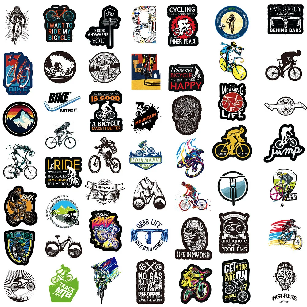 50Pcs Waterproof Mountain Bike Stickers Cool MTB Bicycle Decals for DIY Laptop Phone Skateboard Luggage Hot Sale Outdoor Design