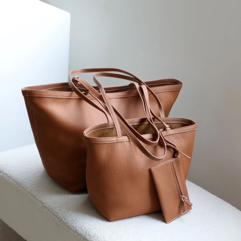 

New First-layer Cowhide High-end Feeling Lazy Large-capacity Casual Versatile Single Shoulder Work Commuter Bag Tote Bag Women's