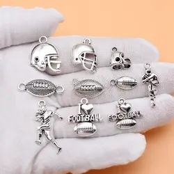 Jewelry Antique Silver Color American Football Charms Collection  Diy Accessories For Women 10pcs