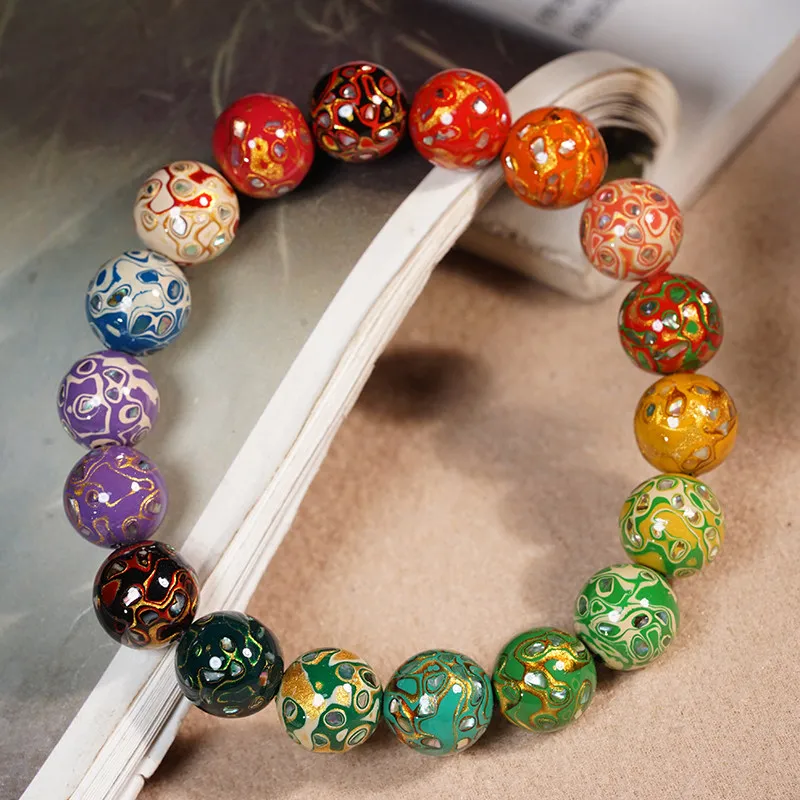 

Lacquer Beads: Multi-treasure Bracelet Loose Beads, Lacquer Art Single Bead, MOP Shell Style DIY Prayer Beads & Gifts