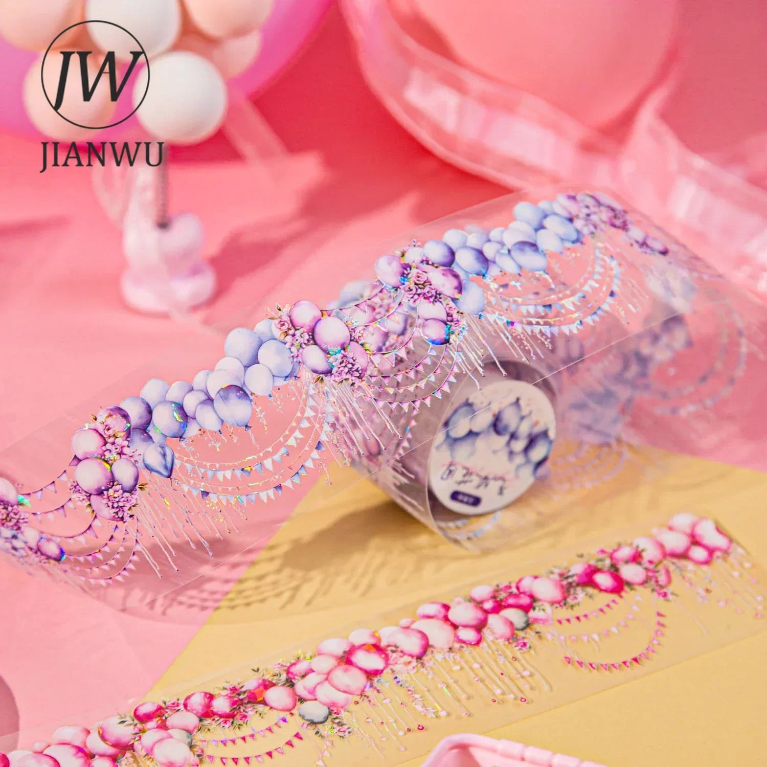 JIANWU 50mm*200cm Joyful Moments Series Vintage Balloon Light Material Collage PET Tape Creative DIY Journal Stationery