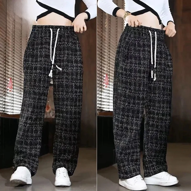 

Мужские брюки в клетку премиум-класса, осенне-зимние, свободные, прямые, широкие, спортивные, длинные, для делового стиля и повседневной носки