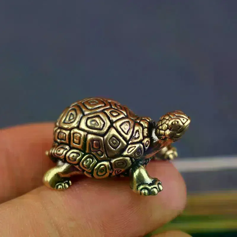 Pure Copper Turtle Statue Vintage Brass Tortoise Figurines Desktop Feng Shui Ornament Miniatures Antique Tea Pet Crafts Gifts