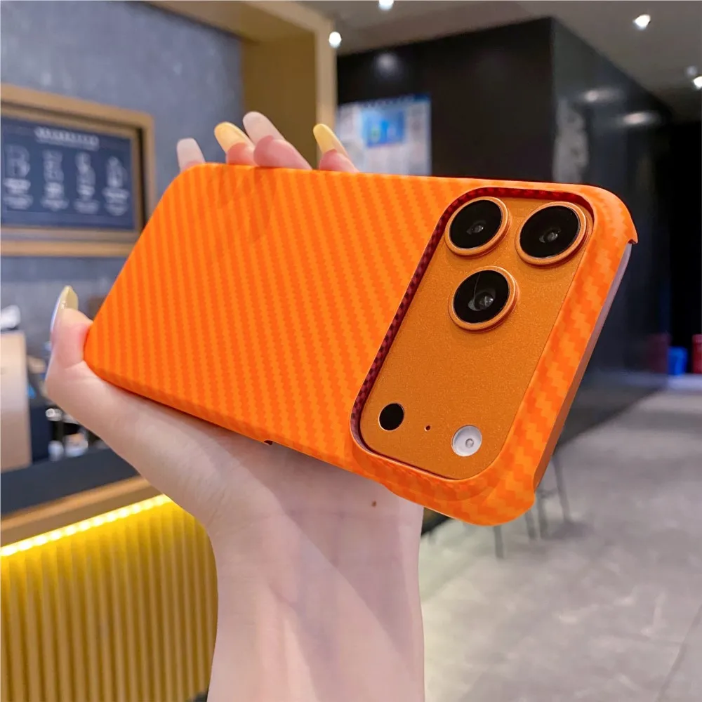 Frameless Slim Kevlar Carbon Fiber Textured Plastic Case For iPhone 17 Air 16 15 14 13 12 11 Pro Max Plus Shockproof Hard Cover - view 4