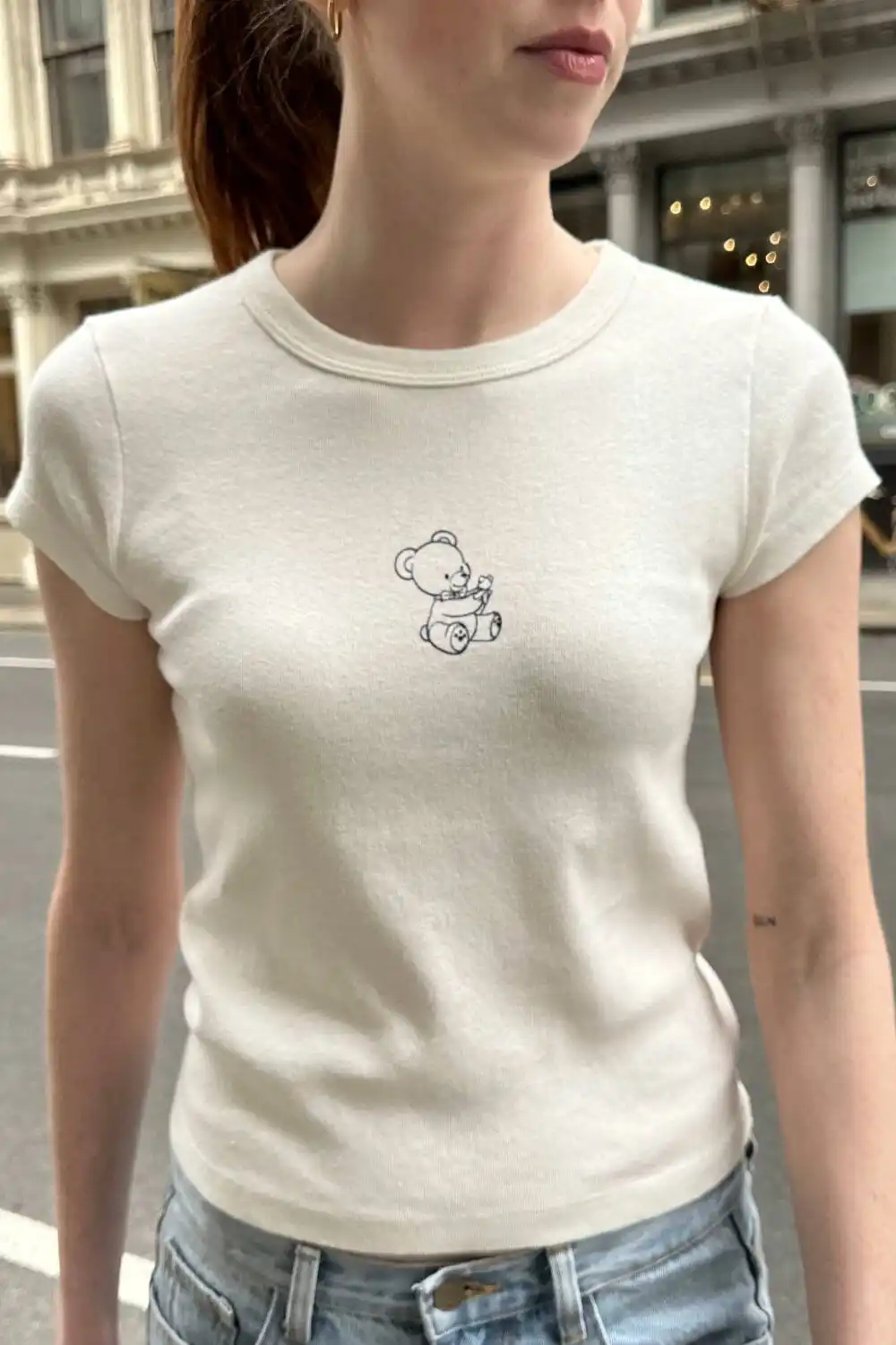 Women Beige Cotton Cartoon Tees 2024 Summer Ladies Sweet Round Neck Short Sleeve Slim T-shirts Female Casual Tank Top 2023