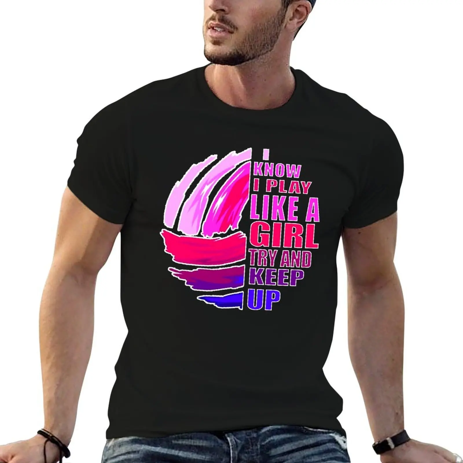 

I Know I Play Like A Girl Try And Keep Up (pink purple design) T-Shirt t shirt man plain t shirt personalised T-Shirt