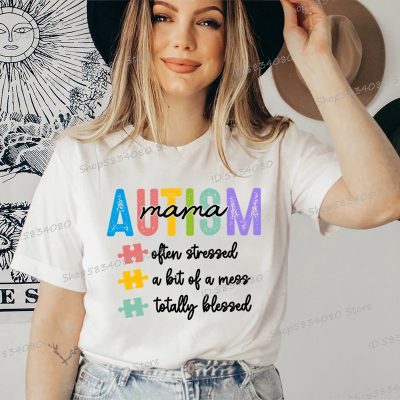 Autism Mama Shirt Autism Awareness Gift Crew Neck Vintage Women's Clothing Autism Mom Hero Gift Mental Health Classic T-shirts