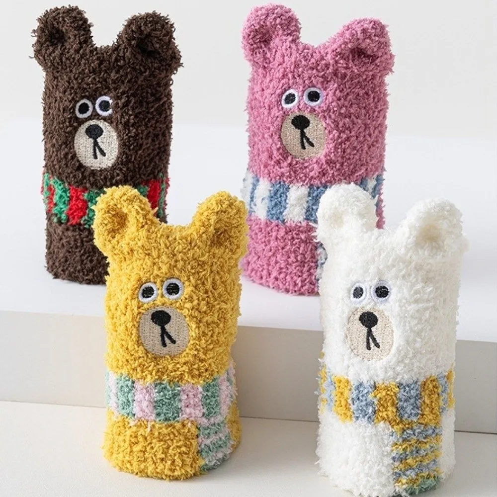 

2 Pairs Cute Animal Ears Baby Socks Thickened Coral Velvet Winter Warm Socks Breathable Non-Slip Kids Thermal Footwear