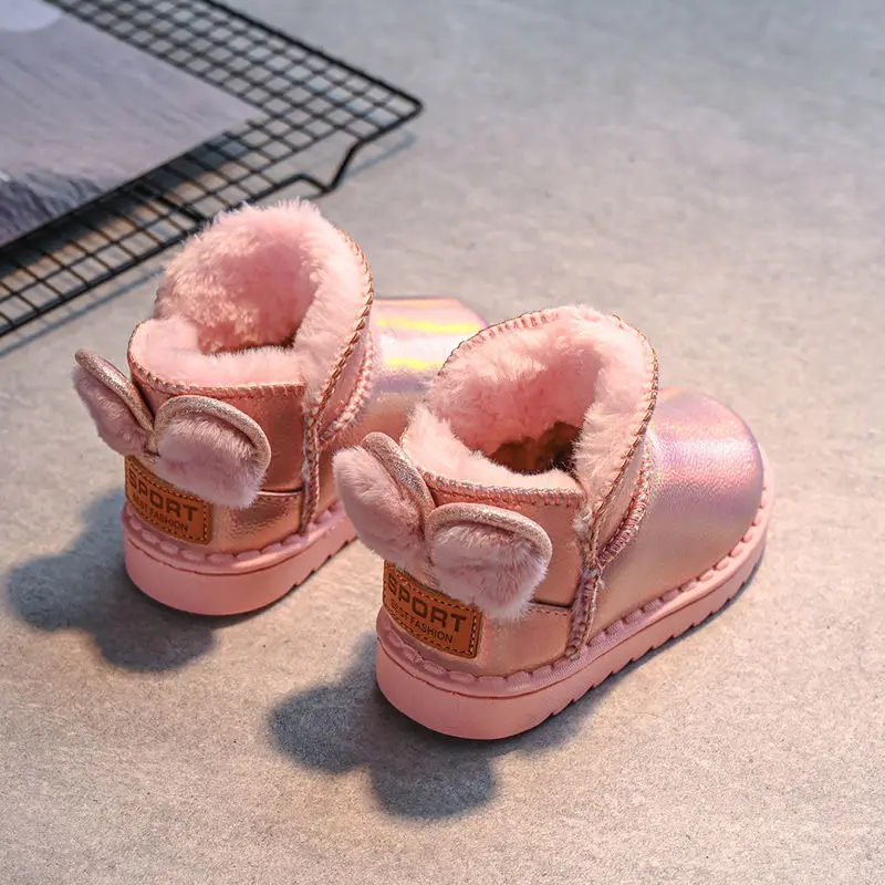 Winter New 2022 Children's Snow Boots Women's Shiny Girls' Cotton Shoes Fashion Soft-soled Children's Short Boots Baby Boots